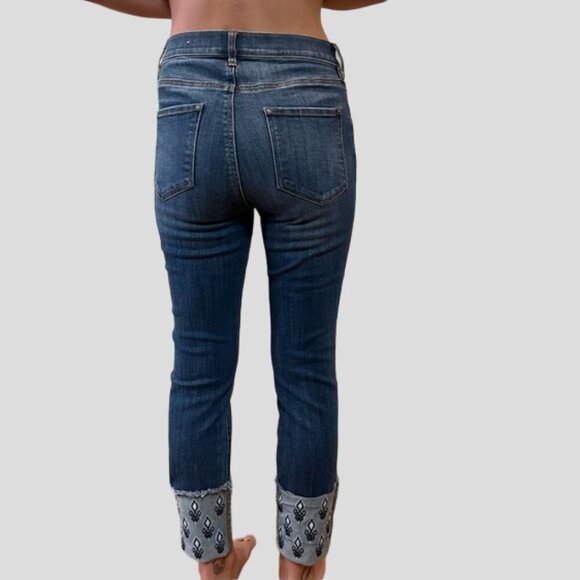 Loft High Waist Embroidered Cuff Skinny Cropped Ankle Denim Jeans - Picture 4 of 14